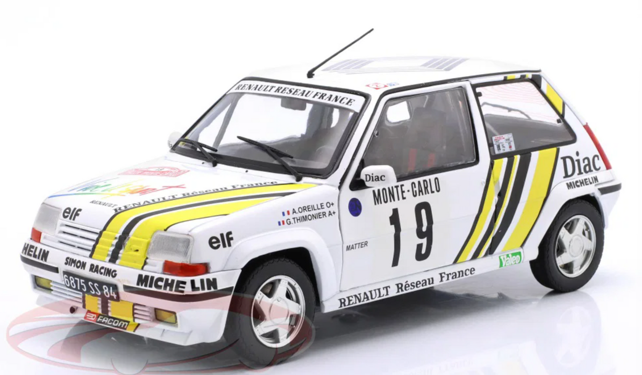 1/18 Solido 1989 Renault 5 GT Turbo MK2 #19 (White) A.Oreille, G.Thimonier Rallye Monte Carlo Diecast Car Model