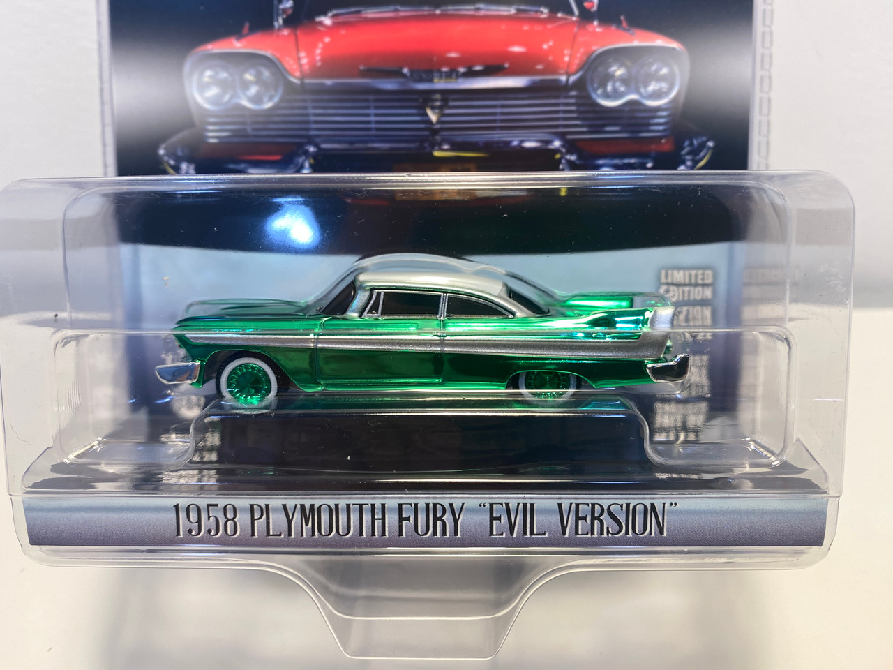 CHASE CAR 1/64 Greenlight 1958 Plymouth Fury (Chrome Green) "Evil Version" (Blacked Out Windows) "Christine" (1983) Movie "Hollywood Series" Release 24 Diecast Car Model