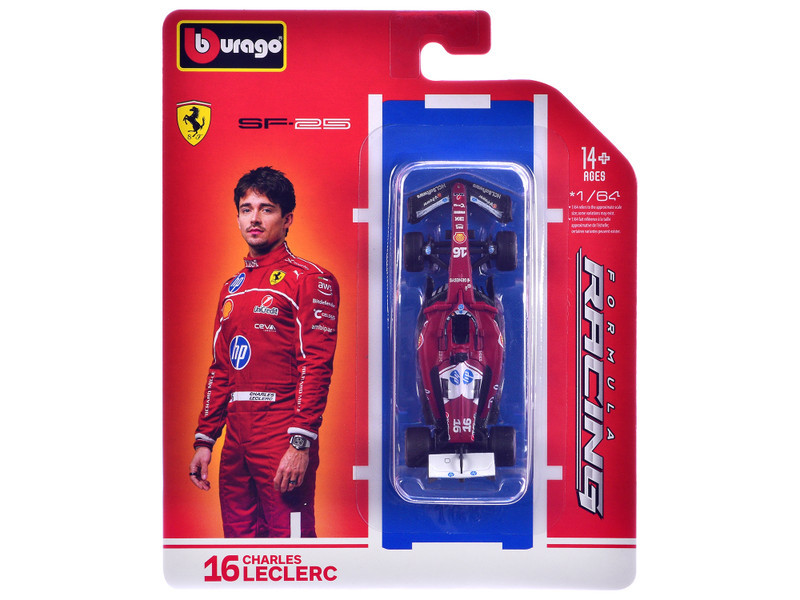 1/64 BBurago 2025 Formula 1 Ferrari SF-25 #16 Charles Leclerc Diecast Car Model