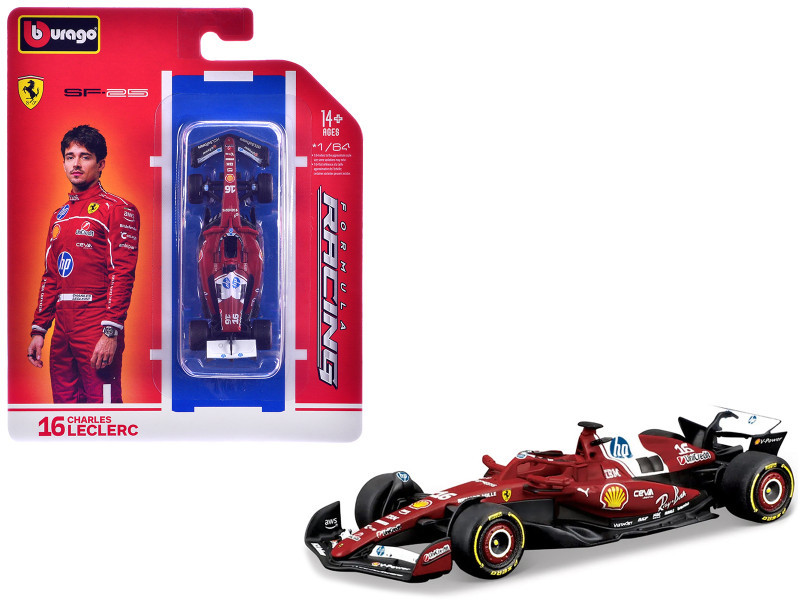 1/64 BBurago 2025 Formula 1 Ferrari SF-25 #16 Charles Leclerc Diecast Car Model