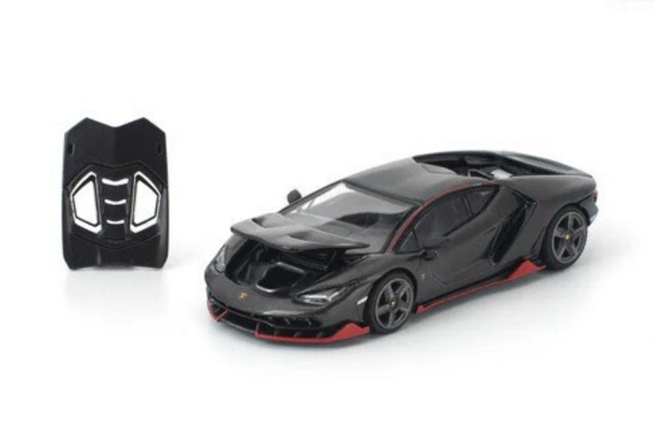 1/64 Poprace Lamborghini Centenario (Carbon Black with Red Accent) Diecast Car Model