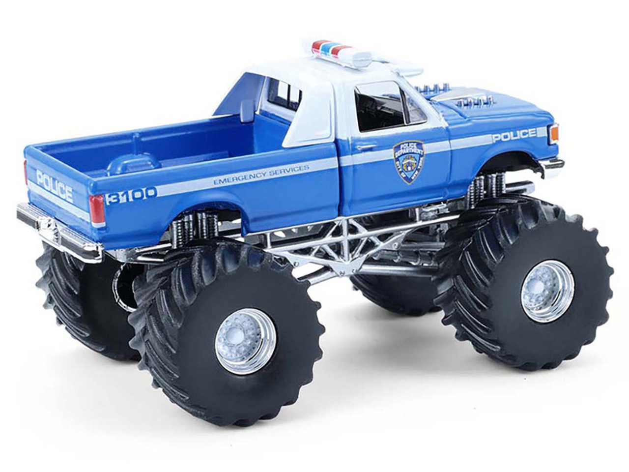 1990 Ford F-350 Monster Truck "NYPD (New York Police Department)" Blue with White Top "Kings of Crunch - Hot Pursuit" Special Edition 1/64 Diecast Model Car by Greenlight