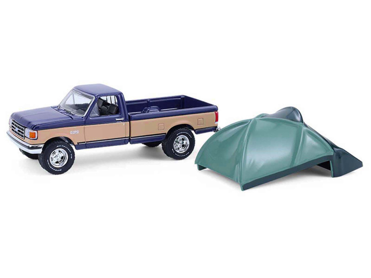 1987 Ford F-150 XLT Lariat Pickup Truck Dark Blue and Tan with Modern Truck Bed Tent "The Great Outdoors" Series 4 1/64 Diecast Model Car by Greenlight