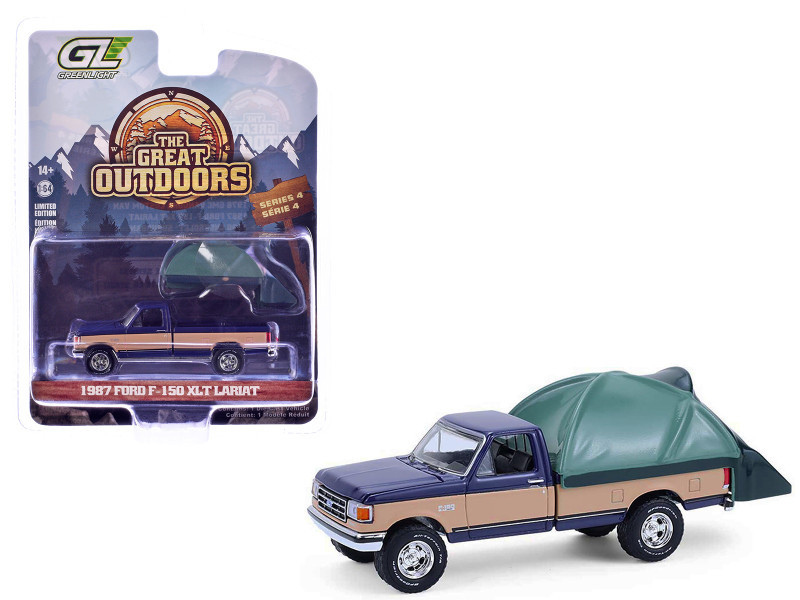 1987 Ford F-150 XLT Lariat Pickup Truck Dark Blue and Tan with
