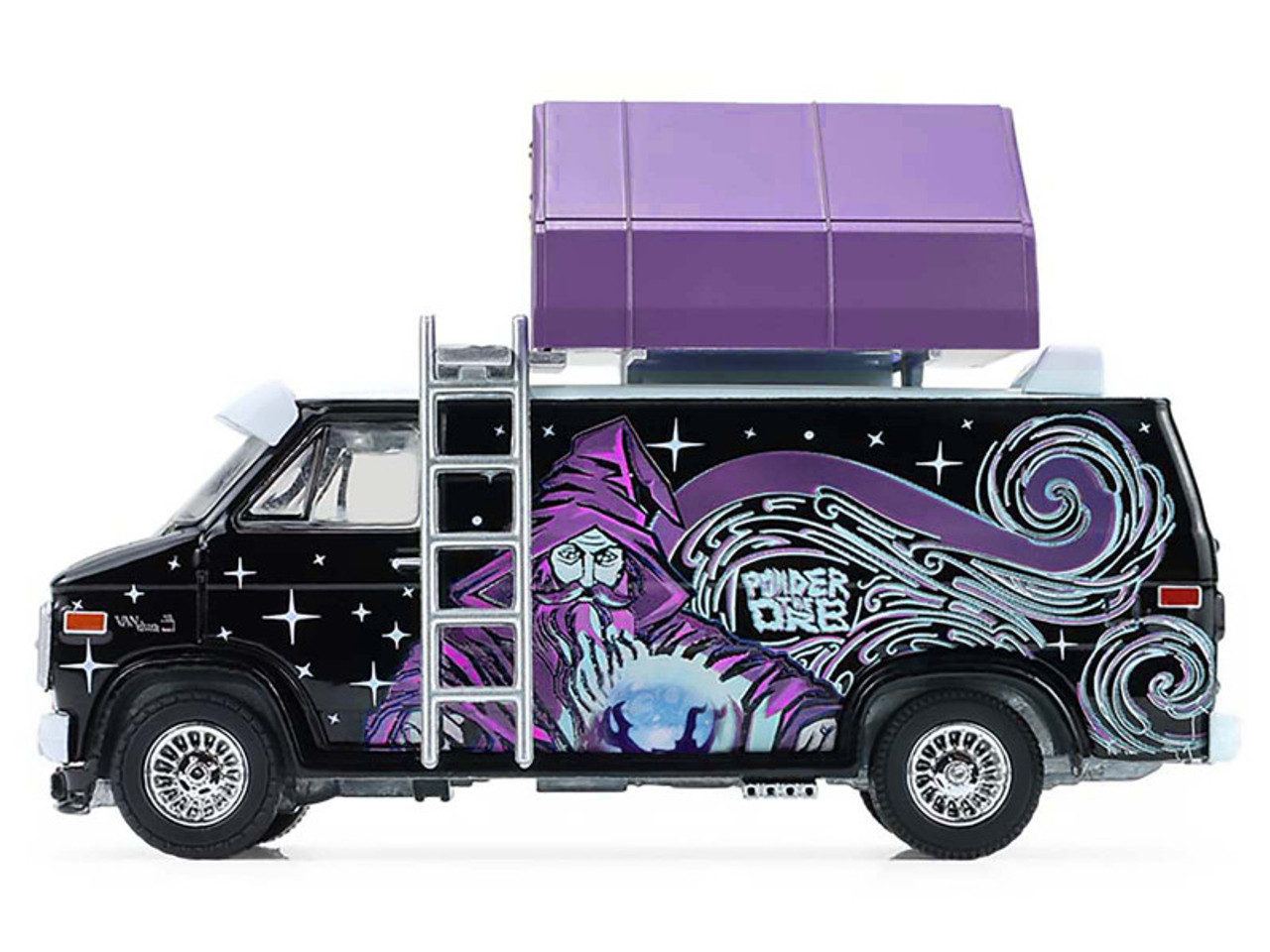 1978 GMC Vandura Custom Van Black with Wizard Graphics and White Top with Camp'otel Cartop Sleeper Tent "The Great Outdoors" Series 4 1/64 Diecast Model Car by Greenlight