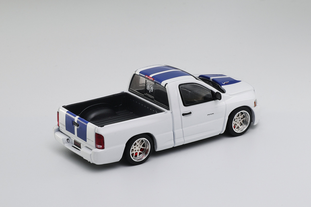 1/64 GCD Dodge Ram SRT-10 (White with Blue Stripes) Diecast Car