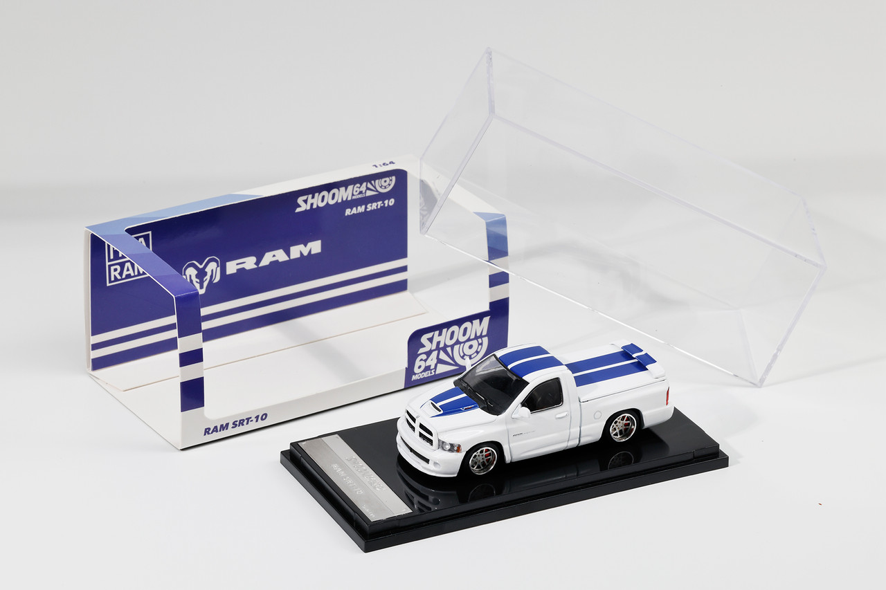 1/64 GCD Dodge Ram SRT-10 (White with Blue Stripes) Diecast Car