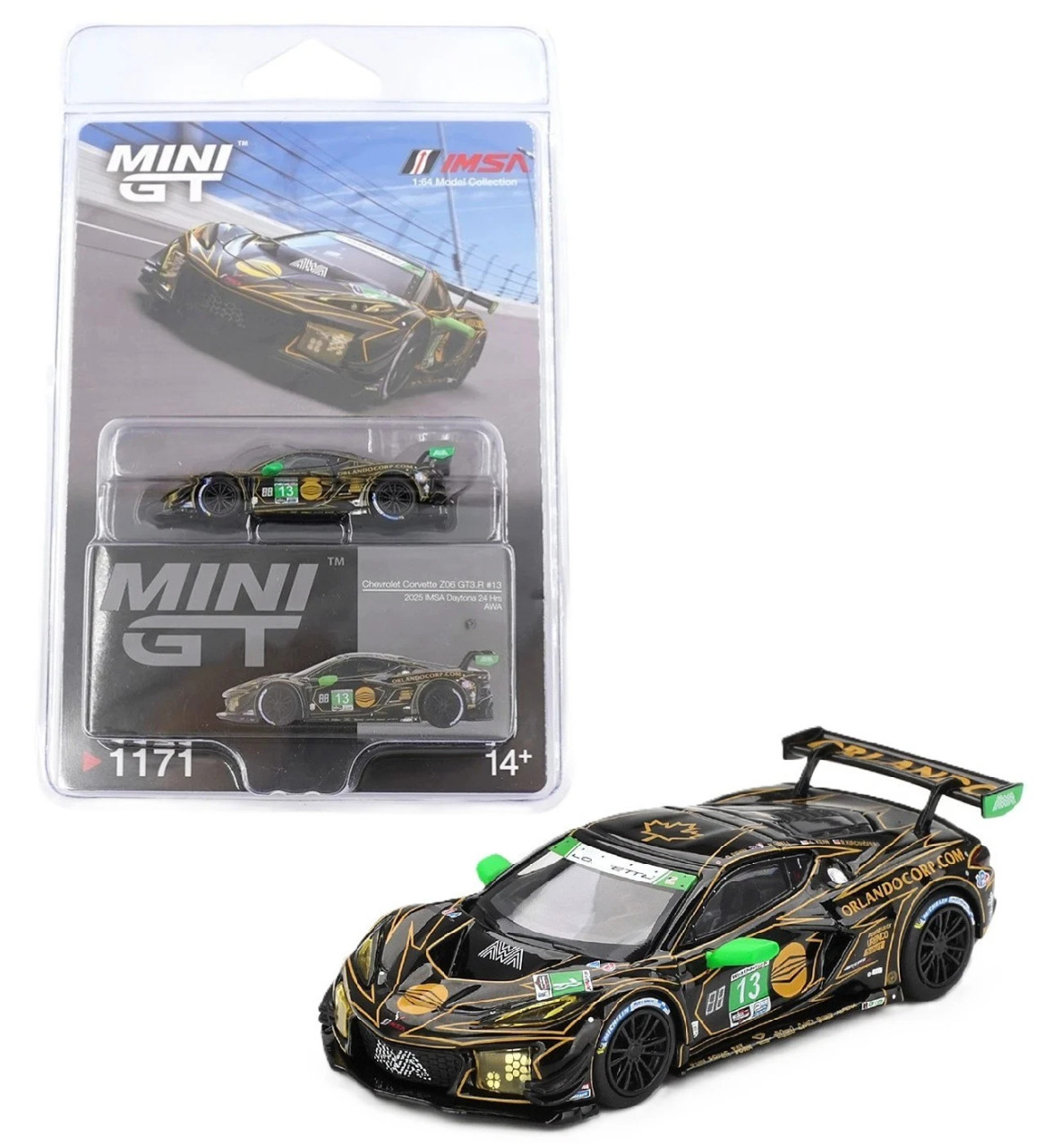 1/64 Mini GT Chevrolet Corvette Z06 GT3.R #13 AWA 2025 IMSA Daytona 24 Hrs Diecast Car Model