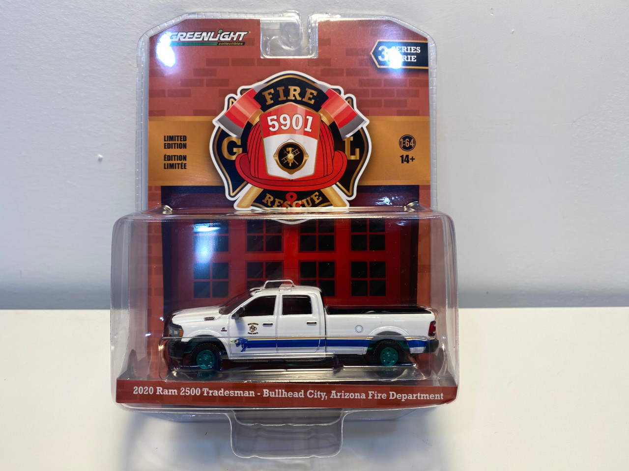 CHASE CAR 1/64 Greenlight 2020 Ram 2500 Tradesman Pickup Truck White with Stripes "Bullhead City Fire Department" (Arizona) "Fire & Rescue" Series 3 Diecast Car Model