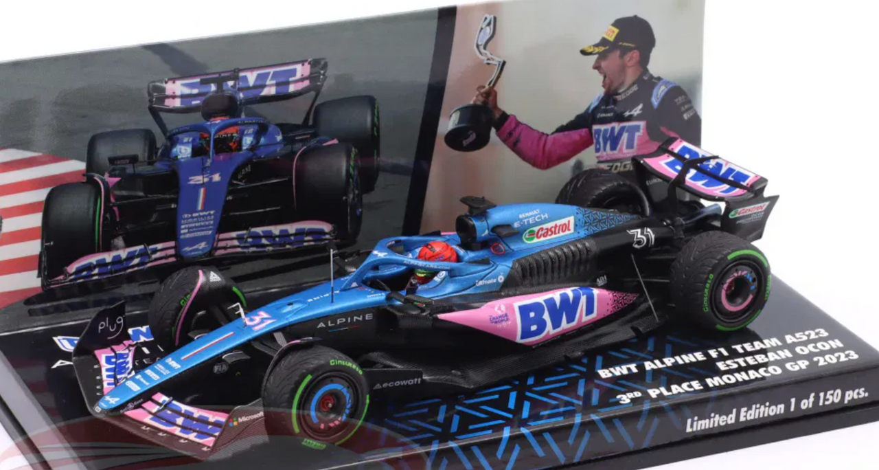 1/43 Minichamps 2023 Formula 1 Esteban Ocon Alpine A523 #31 3rd Monaco GP Car Model