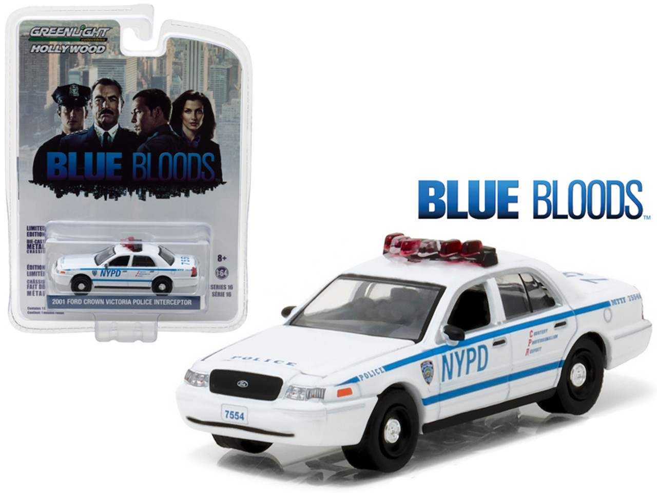 2001 Ford Crown Victoria Police Interceptor New York City Department (NYPD) "Blue Bloods" TV Series (2010-Current) 1/64 Diecast Model Car by Greenlight