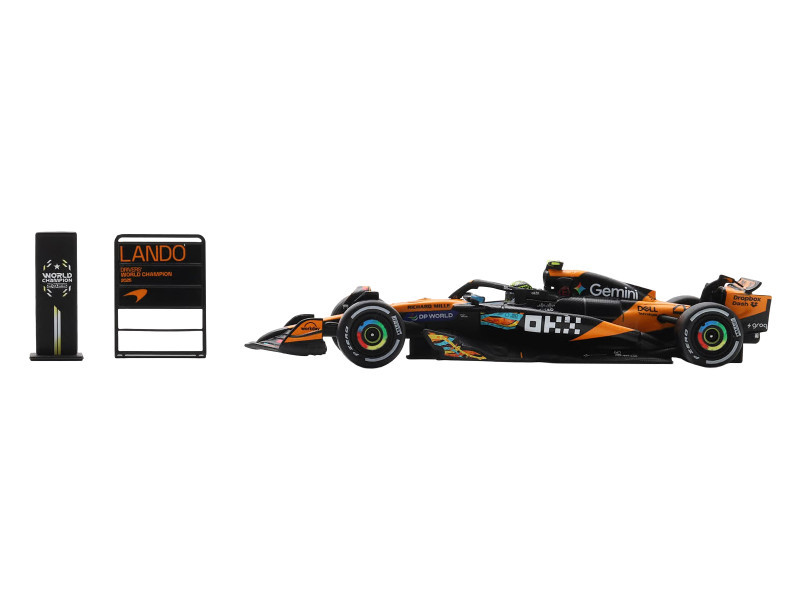 1/64 Spark 2025 Formula 1 Abu Dhabi GP 3rd Place Mclaren MCL39 #4 Lando Norris 2025 F1 World Champion Car Model with Pit Board