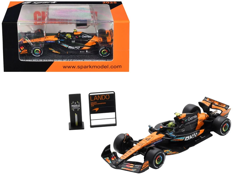 1/64 Spark 2025 Formula 1 Abu Dhabi GP 3rd Place Mclaren MCL39 #4 Lando Norris 2025 F1 World Champion Car Model with Pit Board