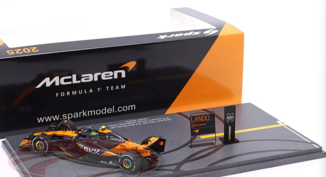 1/43 Spark 2025 Formula 1 Abu Dhabi GP 3rd Place Mclaren MCL39 #4 Lando Norris 2025 F1 World Champion Car Model with Pit Board & Tire Mark Base