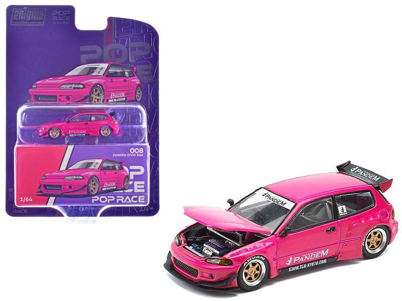 1/64 Poprace Honda Pandem Civic EG6 (Pink) Diecast Car Model