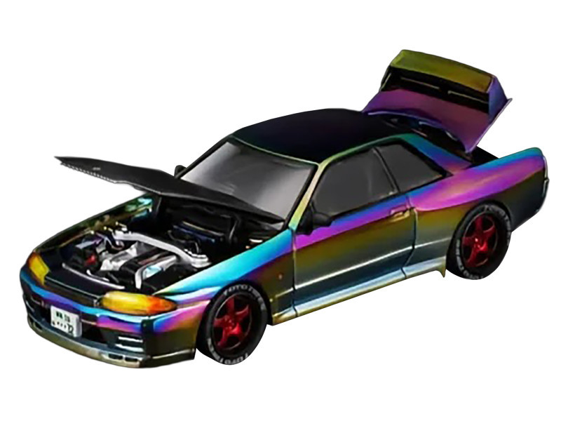 Nissan Skyline GT-R (R32) RHD (Right Hand Drive) Chameleon Chrome with Carbon Hood "Vancouver Edition" 1/64 Diecast Model Car by Pop Race