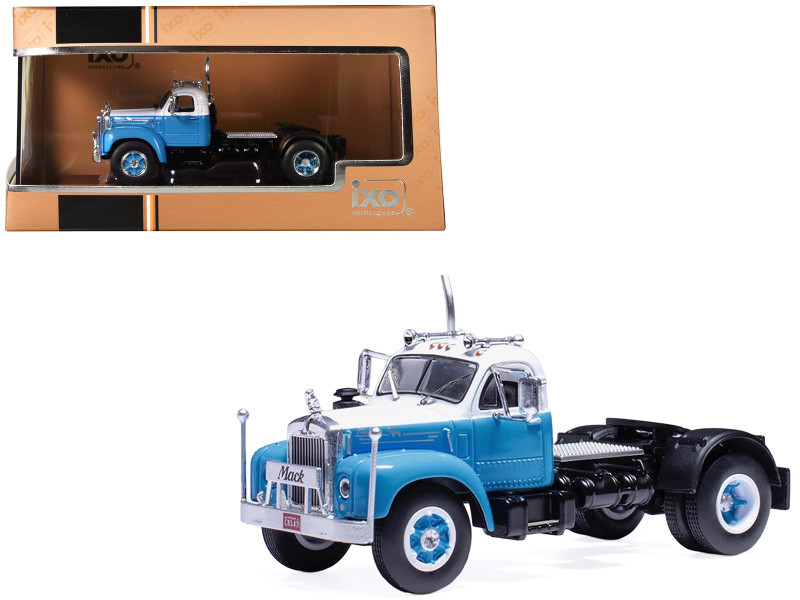 1953 Mack B 61 Truck Tractor Blue and White 1/64 Diecast Model by IXO Models