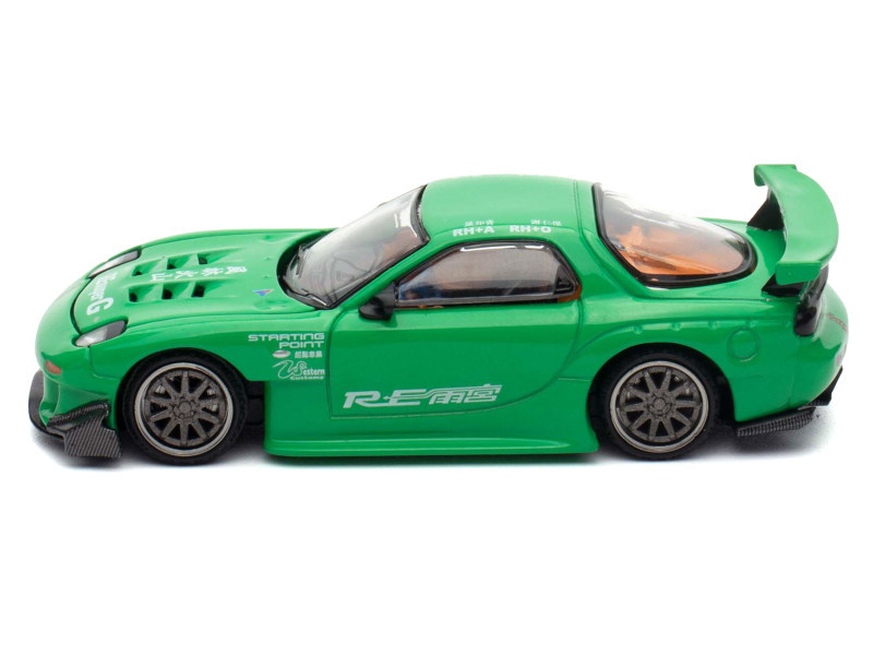 Mazda RX7 "RE Amemiya" Widebody RHD (Right Hand Drive) Green 1/64 Diecast Model Car by Pop Race