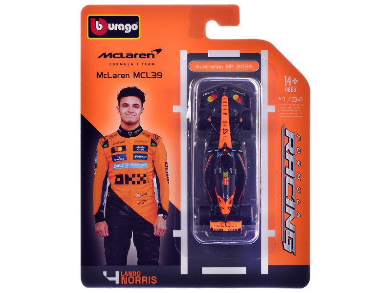 1/43 BBurago 2025 Formula 1 Lando Norris McLaren MCL39 #4 Winner Australian GP Car Model