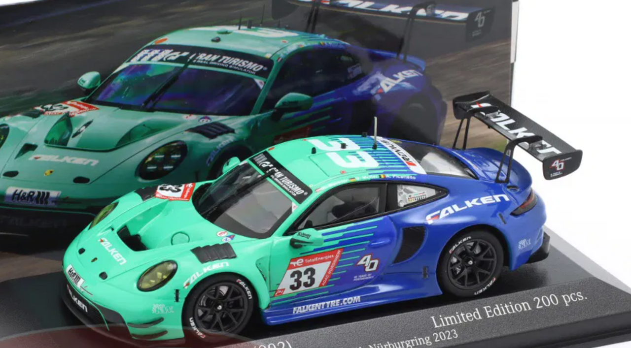 1/43 Minichamps 2023 Porsche 911 GT3 R #33 24h Nürburgring Falken Motorsports Klaus Bachler, Sven Müller, Alessio Picariello Car Model