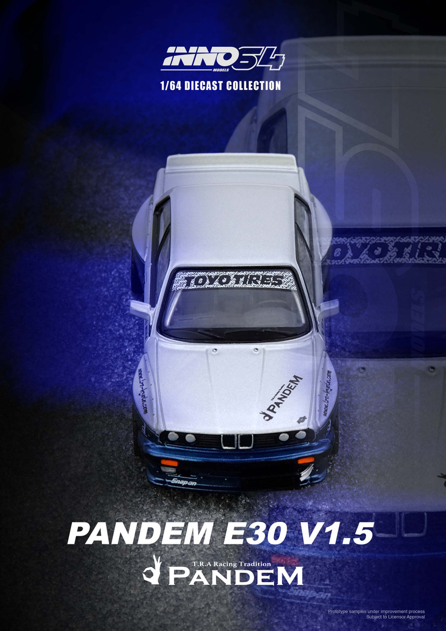 1/64 Inno BMW Pandem E30 M3 (Silver & Blue) Diecast Car Model
