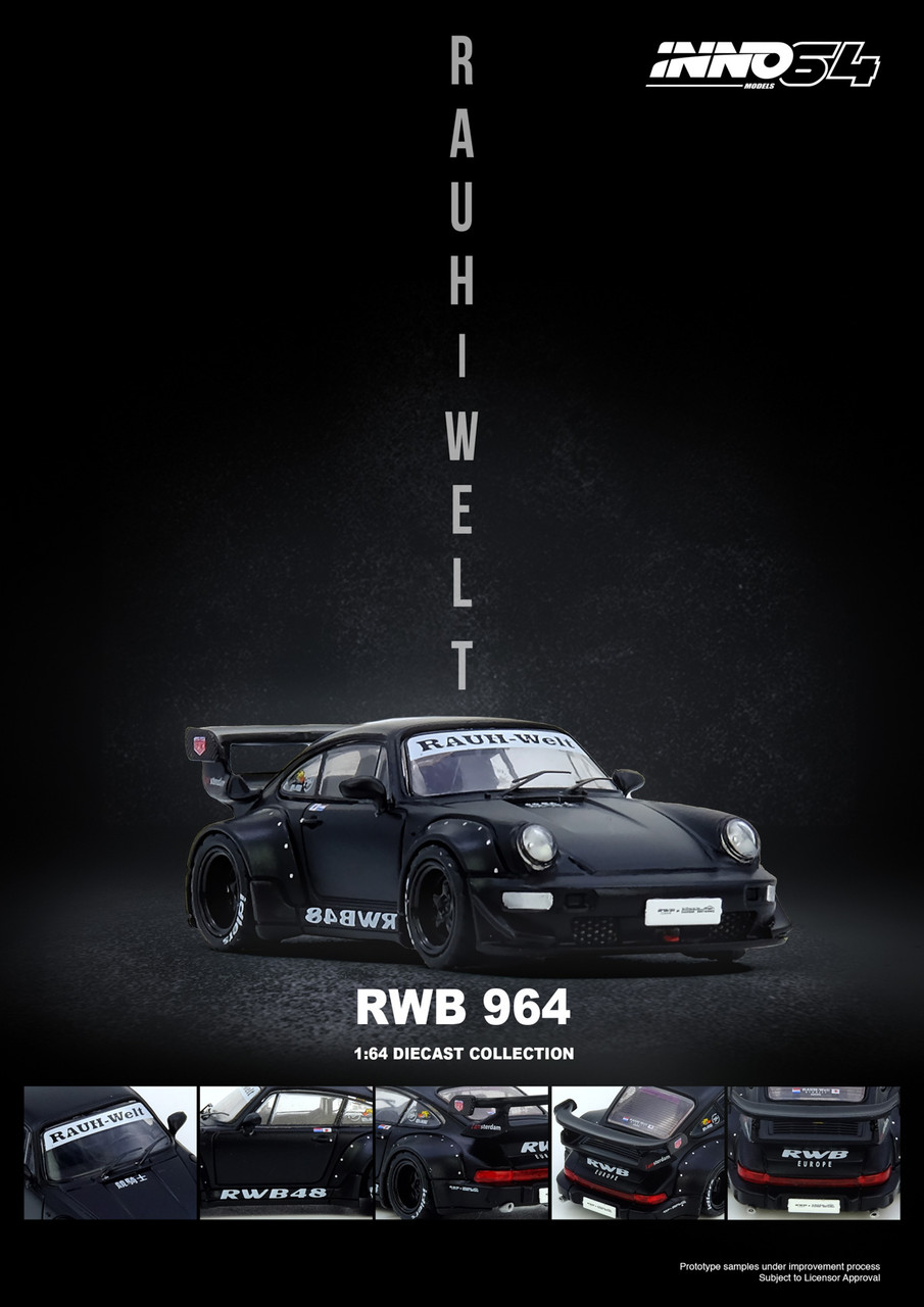 1/64 Inno Porsche 911 RWB 964 (Matte Black) Diecast Car Model