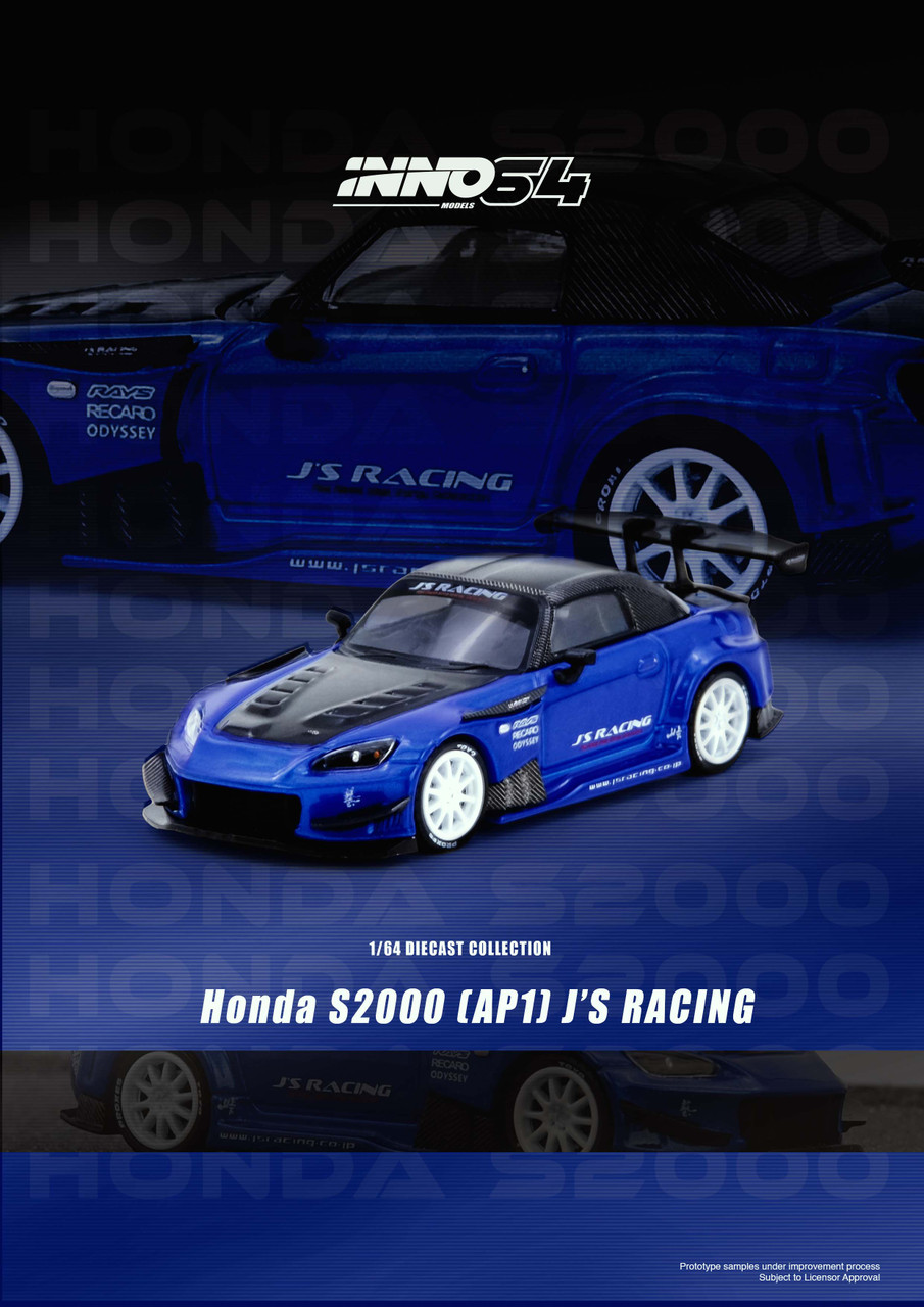 1/64 Inno Honda S2000 (AP1) J's Racing (Blue) Diecast Car Model