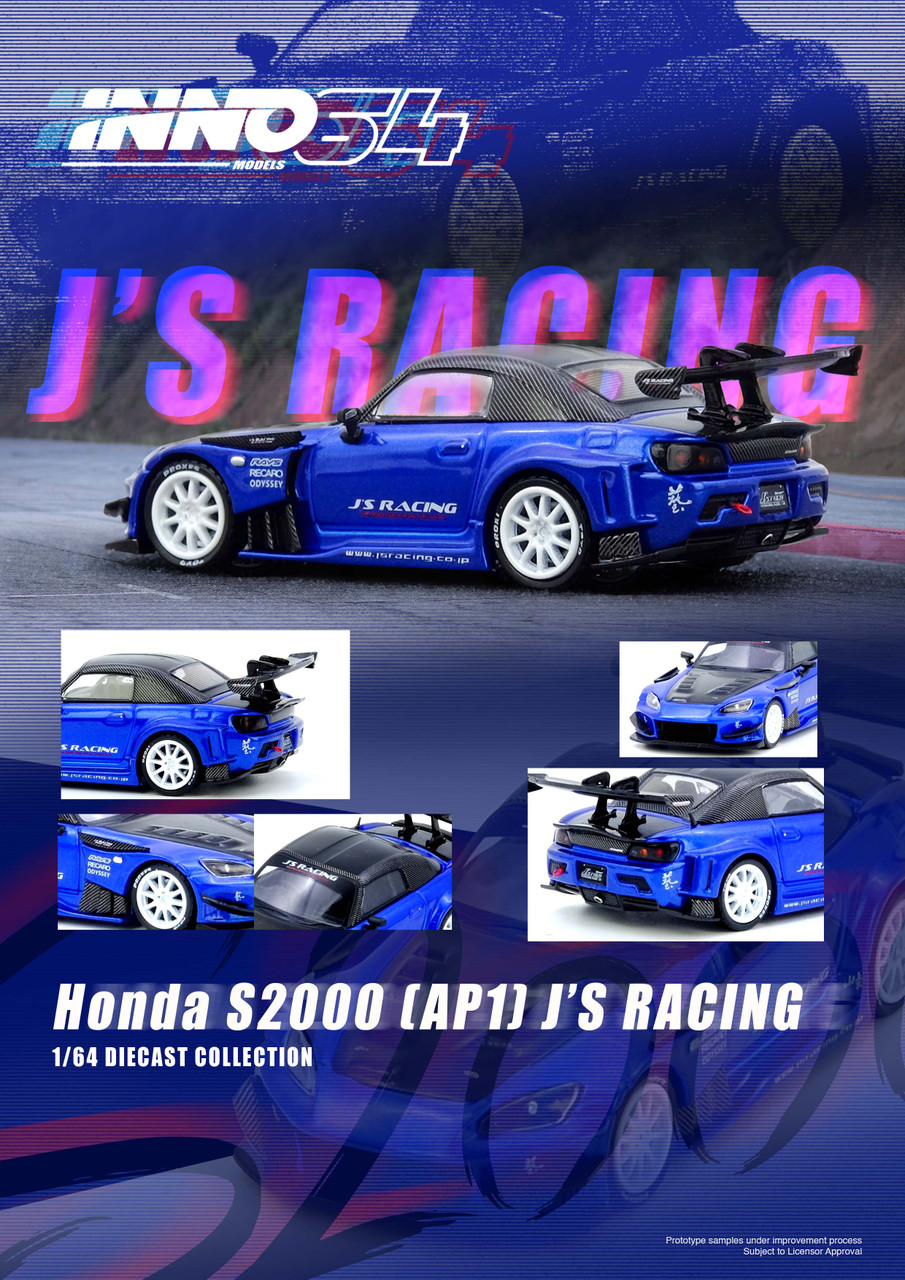 1/64 Inno Honda S2000 (AP1) J's Racing (Blue) Diecast Car Model