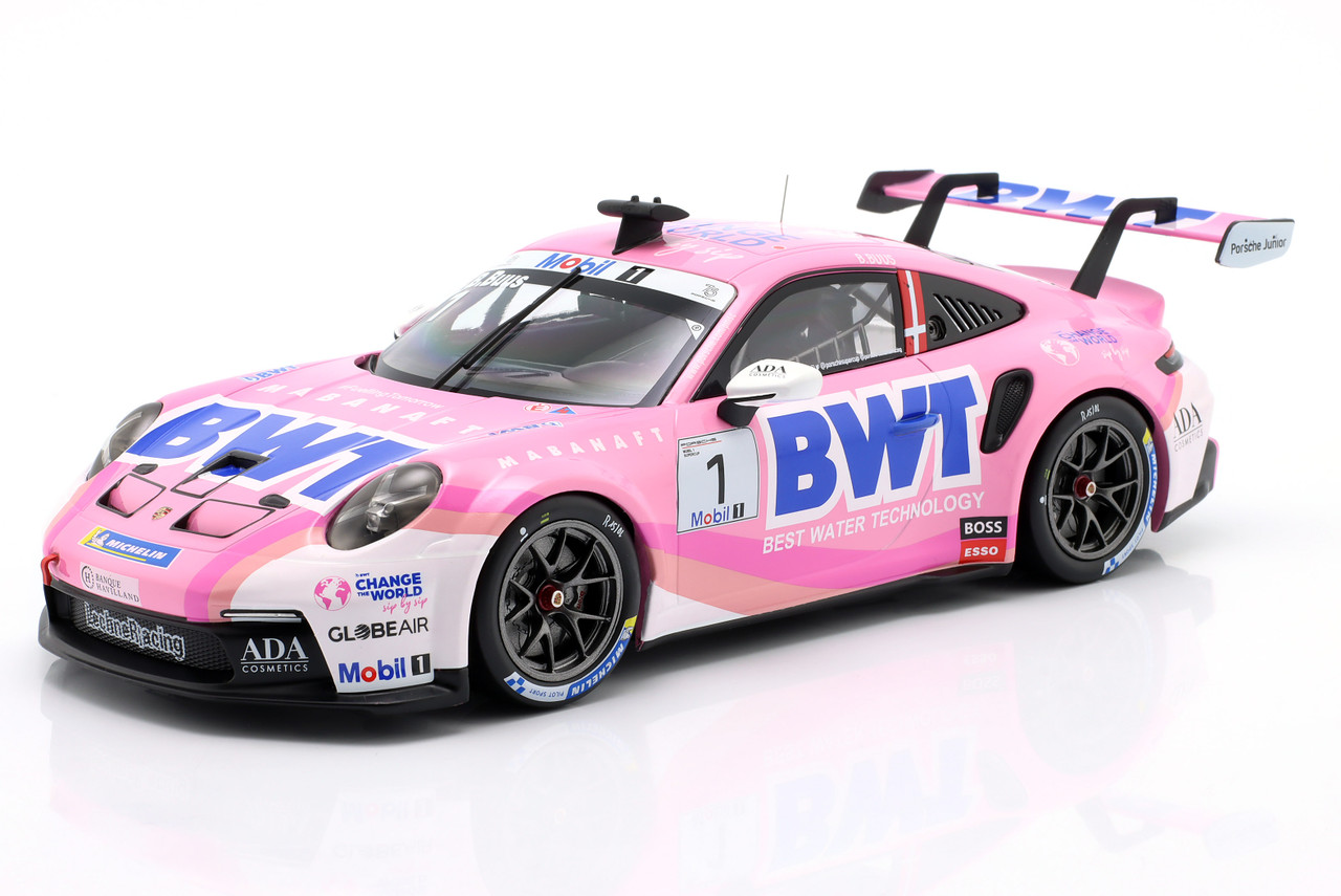 1/18 Ixo 2023 Porsche 911 GT3 Cup #1 Porsche Supercup Champion BWT Lechner Racing Bastian Buus Diecast Car Model
