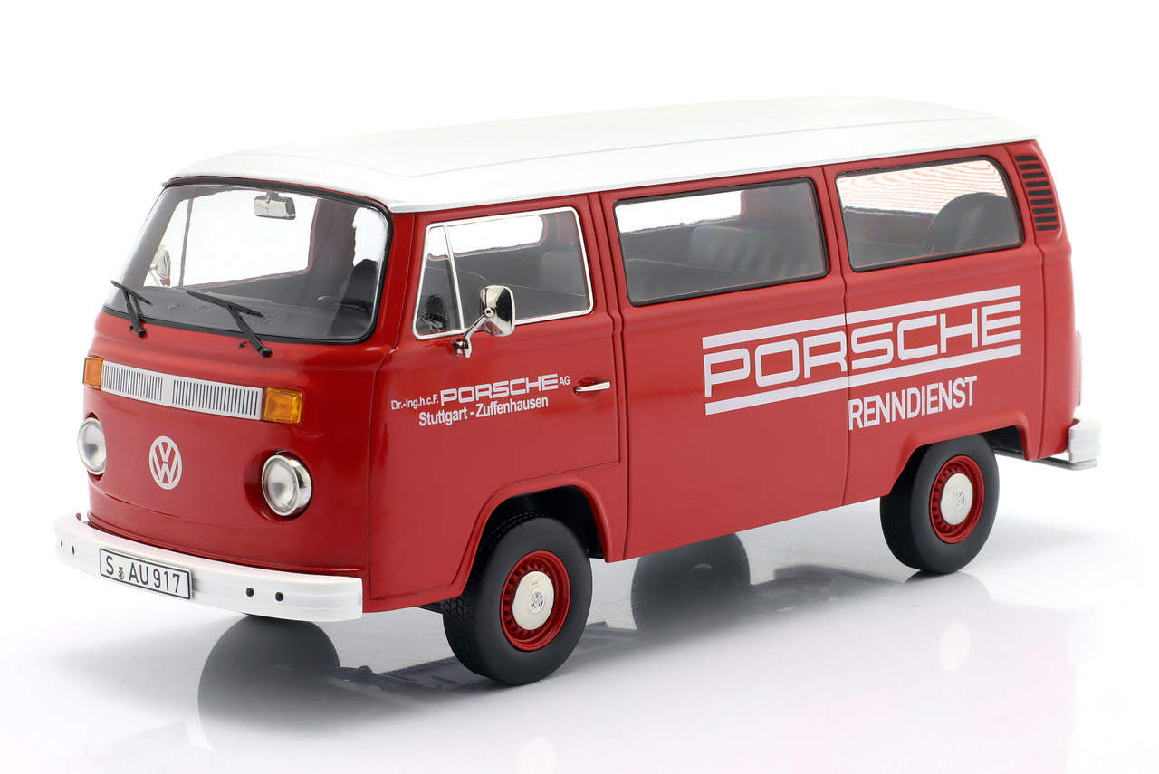 1/18 KK-Scale 1972 Volkswagen VW T2b Bus Porsche Renndienst (Red) Diecast Car Model