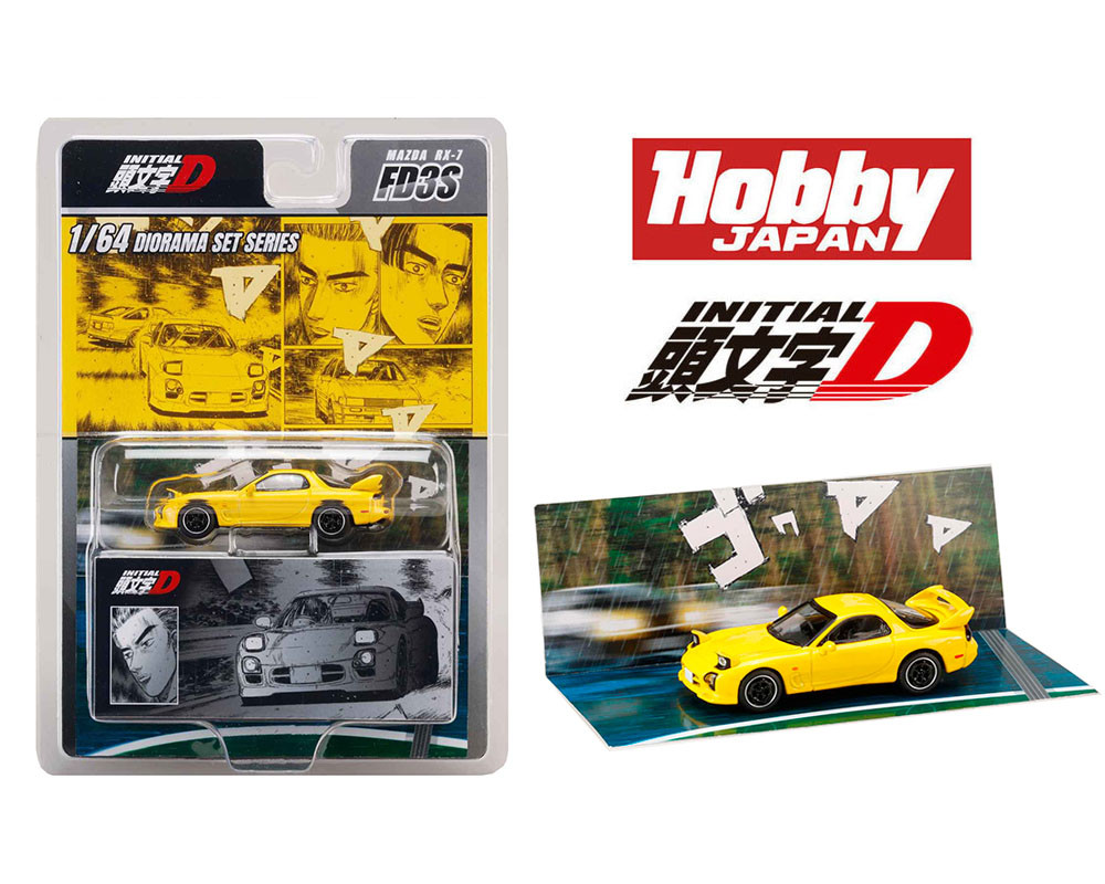 1/64 Hobby Japan Initial D Diorama Set Series Mazda RX-7 (FD3S) Project D Keisuke Takahashi VS Wataru Akiyama Diecast Car Model