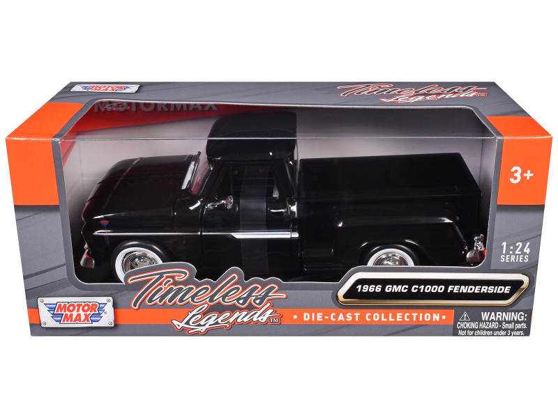 1966 GMC C1000 Fenderside Pickup Truck Black "Timeless Legends" Series 1/24 Diecast Model Car by Motormax