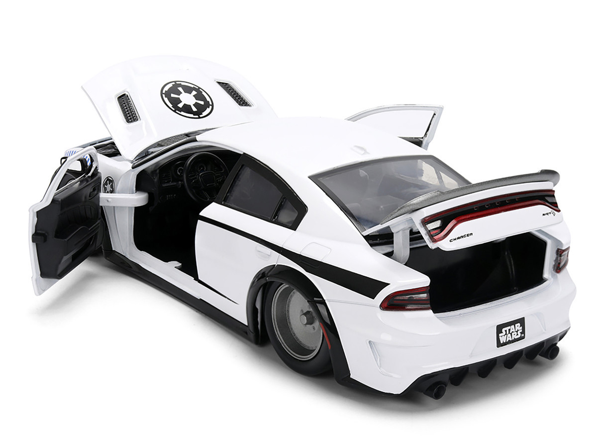 1/24 Jada 2021 Dodge Charger SRT Hellcat White with Graphics & Stormtrooper Figure "Star Wars" Franchise "Hollywood Rides" Series Diecast Car Model