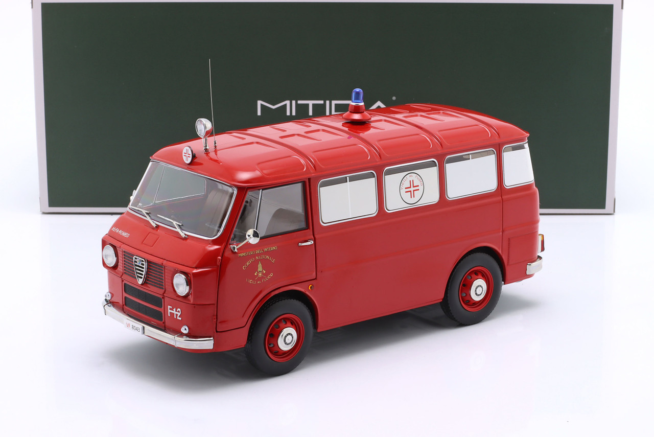 1/18 Mitica 1968 Alfa Romeo F-12 Minibus Fire Department Ambulance (Red) Diecast Car Model