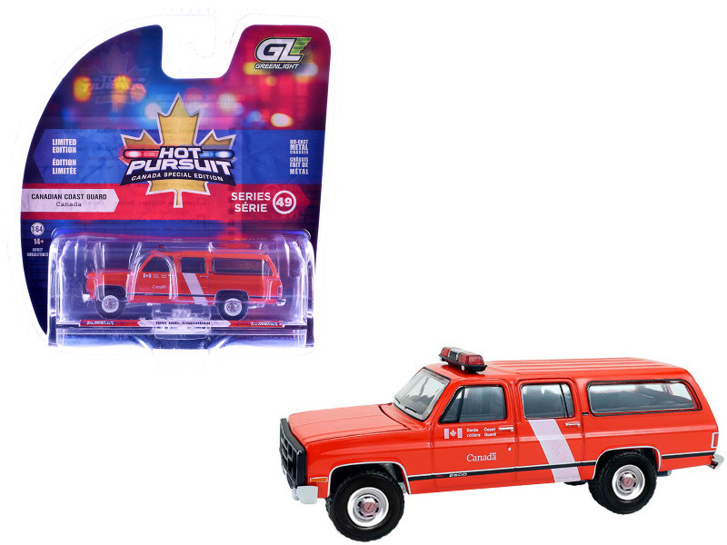 1991 GMC Suburban "Canada Coast Guard" Red with White Stripes "Hot Pursuit - Canada Special Edition" Series 1/64 Diecast Model Car by Greenlight