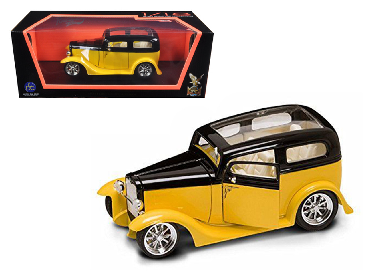 1931 Ford Model A Sedan Yellow/Black 1/18 Diecast Car Model by