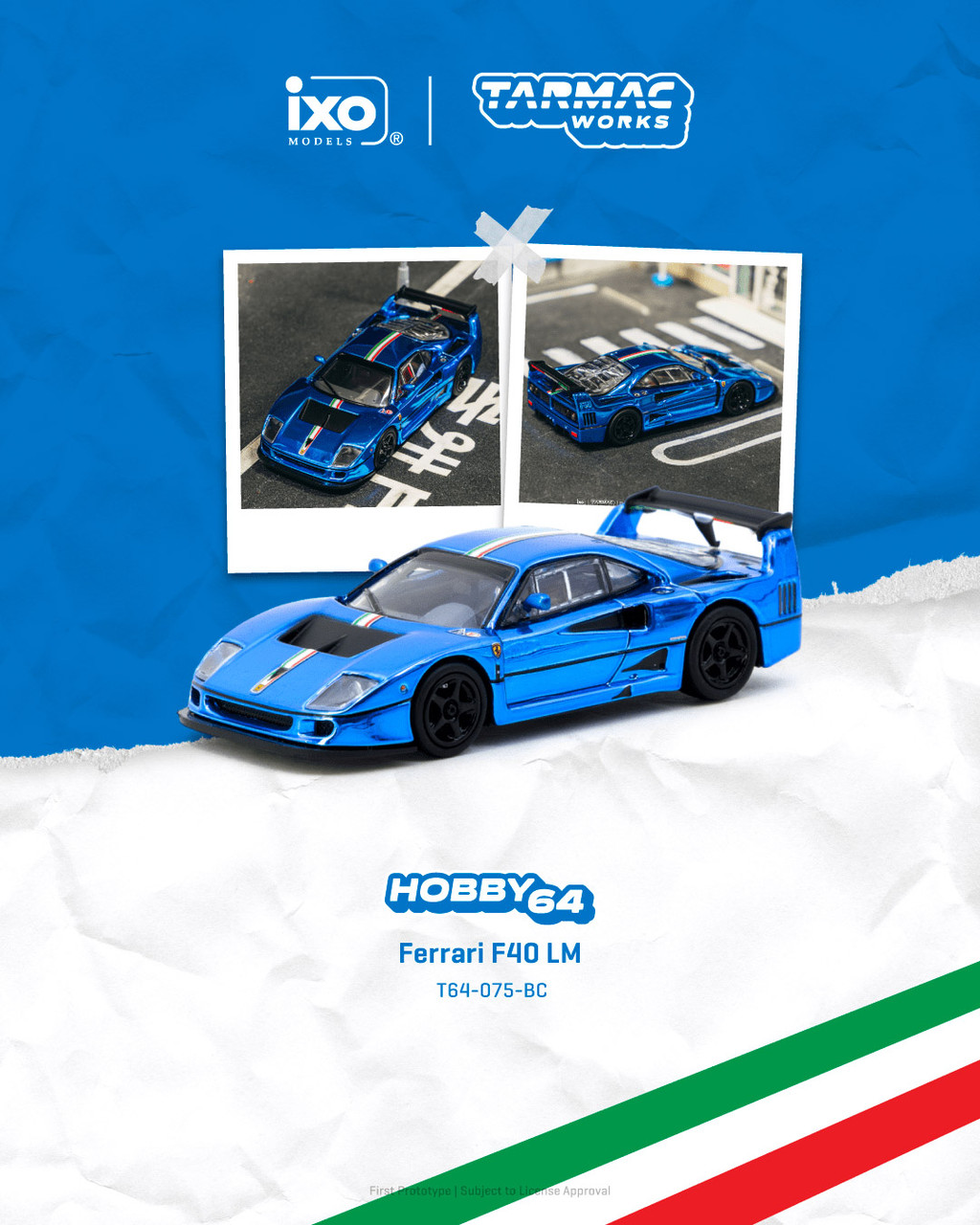 1/64 Tarmac Works Ferrari F40 LM (Chrome Blue) Diecast Car Model