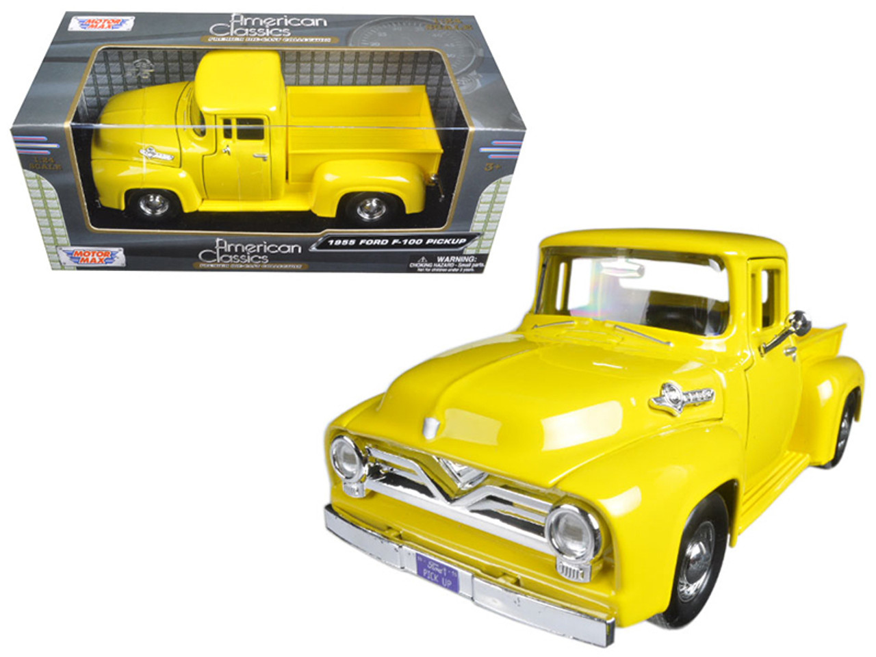 1/24 Motormax 1955 Ford F-100 Pickup Truck Yellow Diecast Car Model