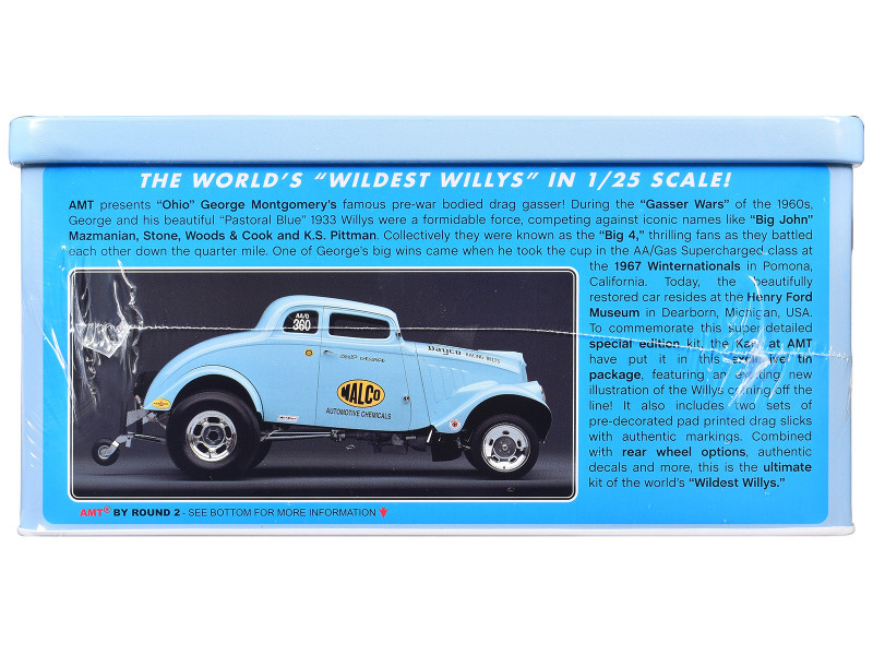 Skill 2 Model Kit 1933 Willys Gasser "Ohio George" with Collectible Tin Packaging 1/25 Scale Model by AMT
