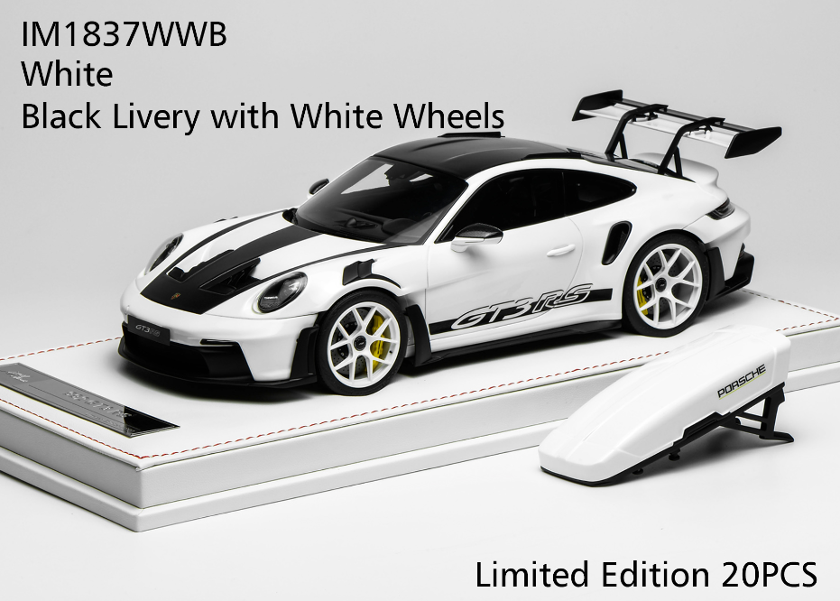 1/18 Ivy Merit Porsche 911 (992) GT3 RS (White with Black Livery & White Wheels) Car Model with Detachable Roof Rack Limited 20 Pieces