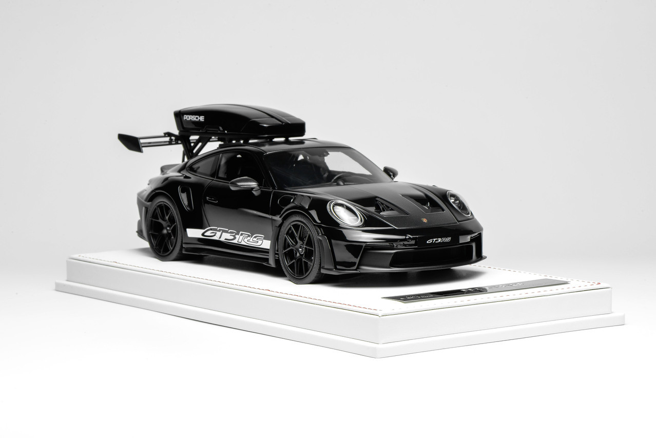1/18 Ivy Merit Porsche 911 (992) GT3 RS (Gloss Black with White Livery & Black Wheels) Car Model with Detachable Roof Rack Limited 15 Pieces