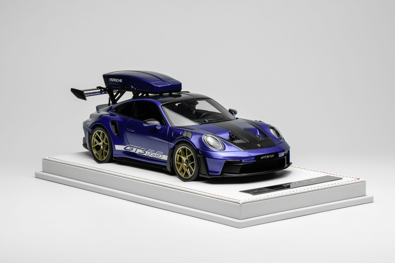 1/18 Ivy Merit Porsche 911 (992) GT3 RS (Violet Purple Metallic with White Livery & Gold Wheels) Car Model with Detachable Roof Rack Limited 15 Pieces