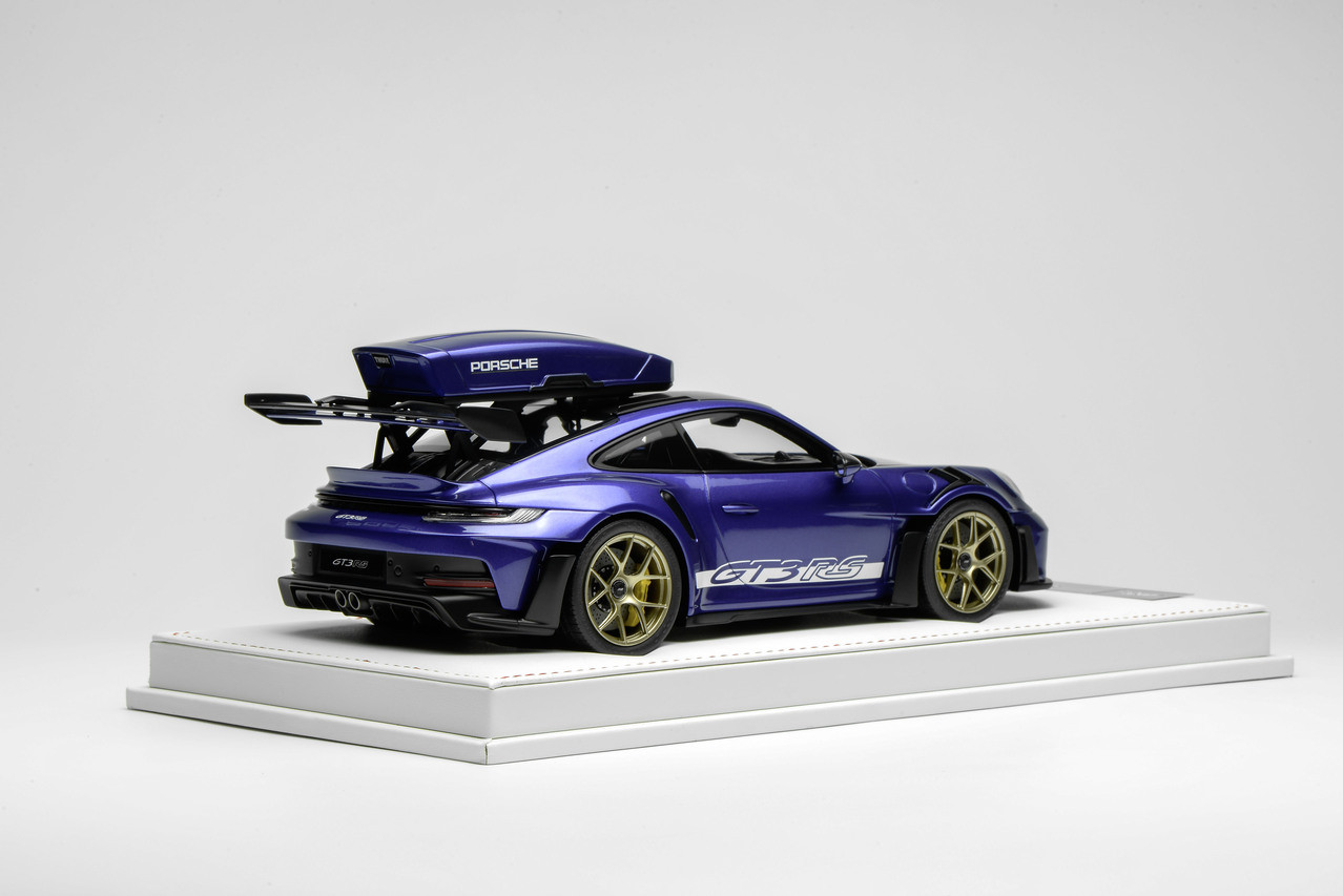 1/18 Ivy Merit Porsche 911 (992) GT3 RS (Violet Purple Metallic with White Livery & Gold Wheels) Car Model with Detachable Roof Rack Limited 15 Pieces