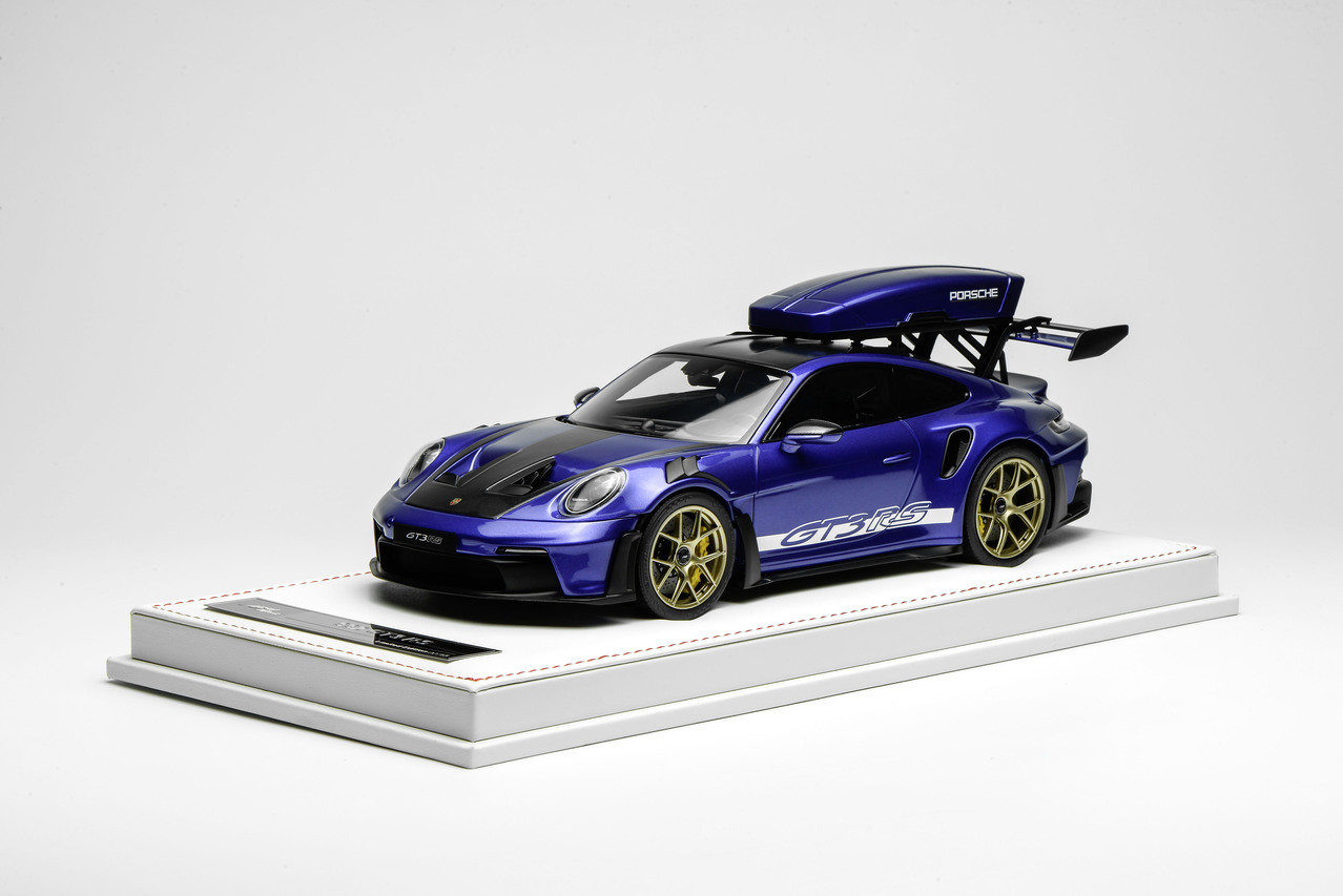 1/18 Ivy Merit Porsche 911 (992) GT3 RS (Violet Purple Metallic with White Livery & Gold Wheels) Car Model with Detachable Roof Rack Limited 15 Pieces