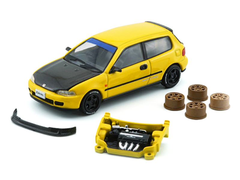 1/64 BMC Honda Civic EG6 (Yellow with Carbon Black Bonnet) Car