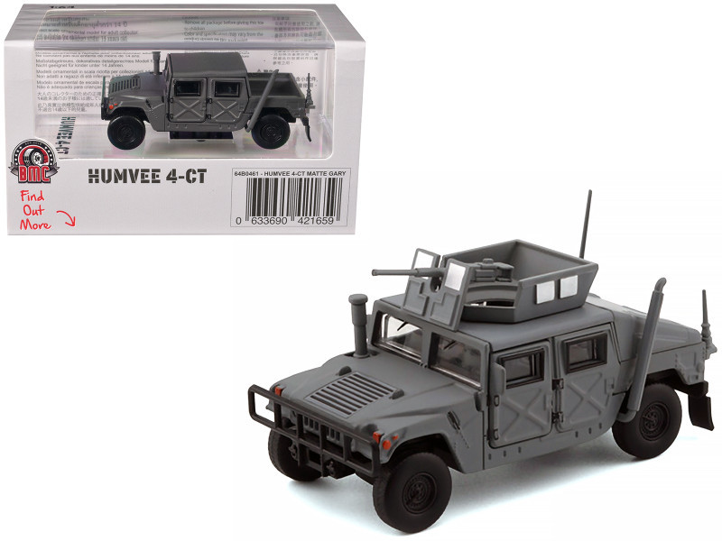 1/64 BMC Hummer Humvee 4-CT (Matte Dark Grey) Car Model