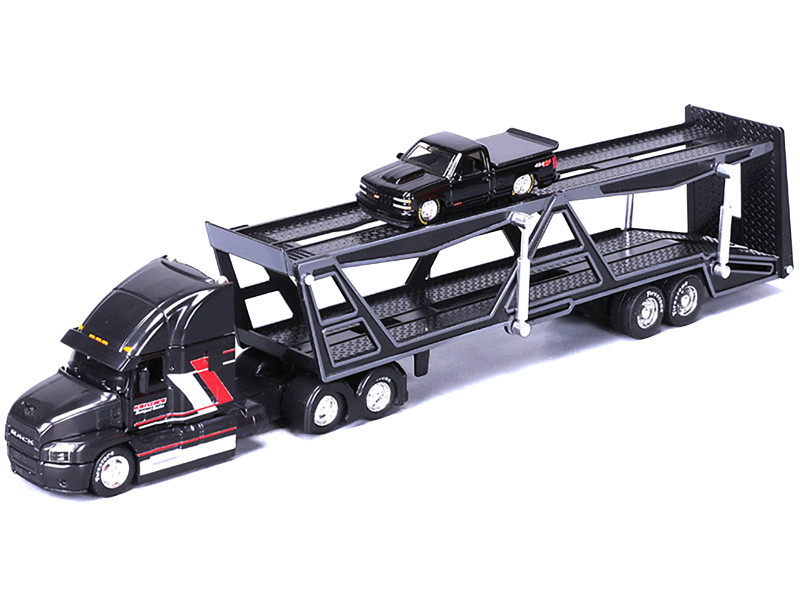 Mack Anthem Open Car Hauler Black with Red and White Stripes