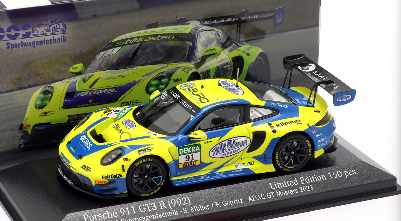 1/43 Minichamps 2023 Porsche 911 GT3 R #91 ADAC GT Masters Team Joos Sportwagentechnik by RACEmotion Finn Gehrsitz, Sven Müller Car Model