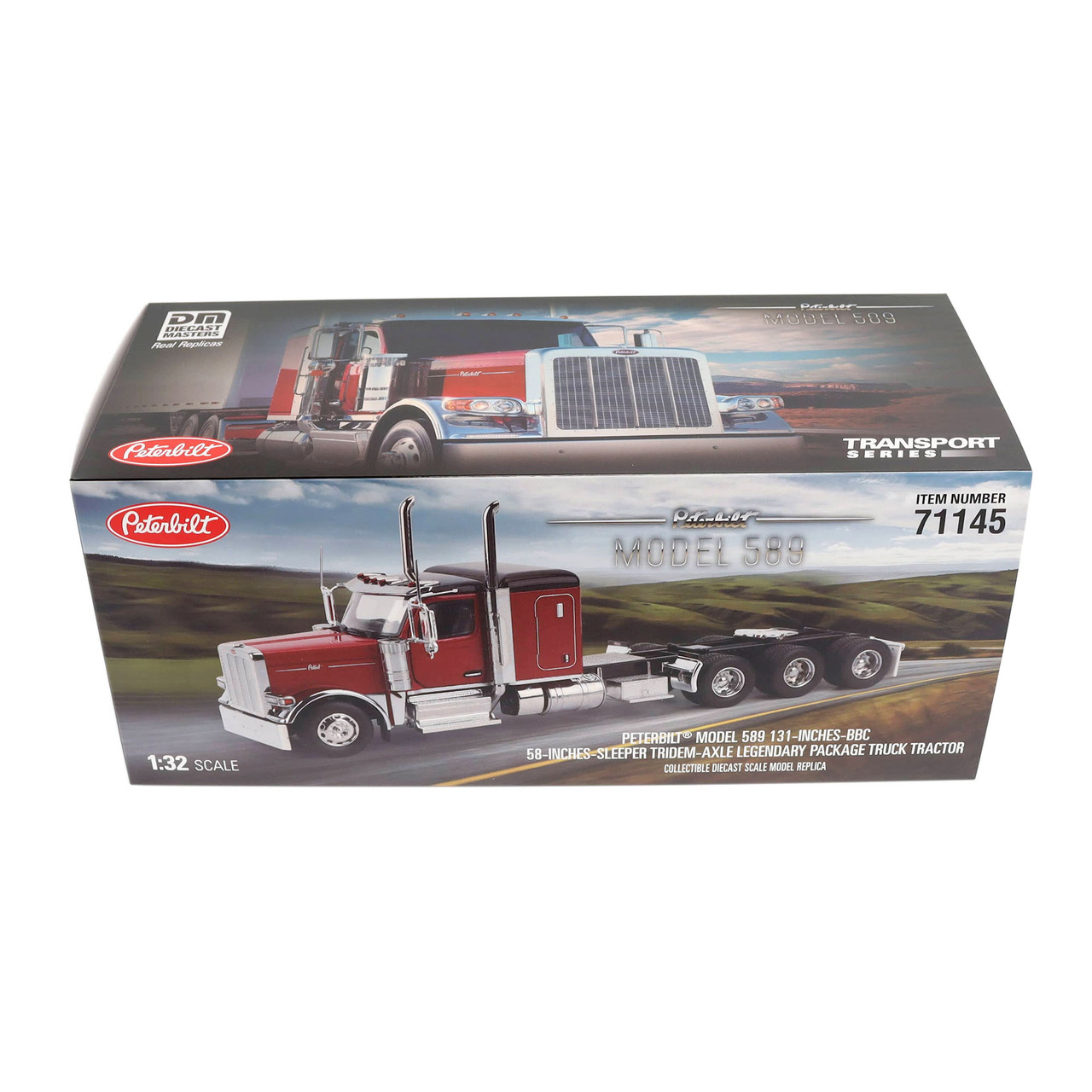 1/32 Diecast Masters Peterbilt Model 589 131-inches-BBC 58-inches-Sleeper Tridem-Axle Legendary Package Truck Tractor (Legendary-Red color) Diecast Model