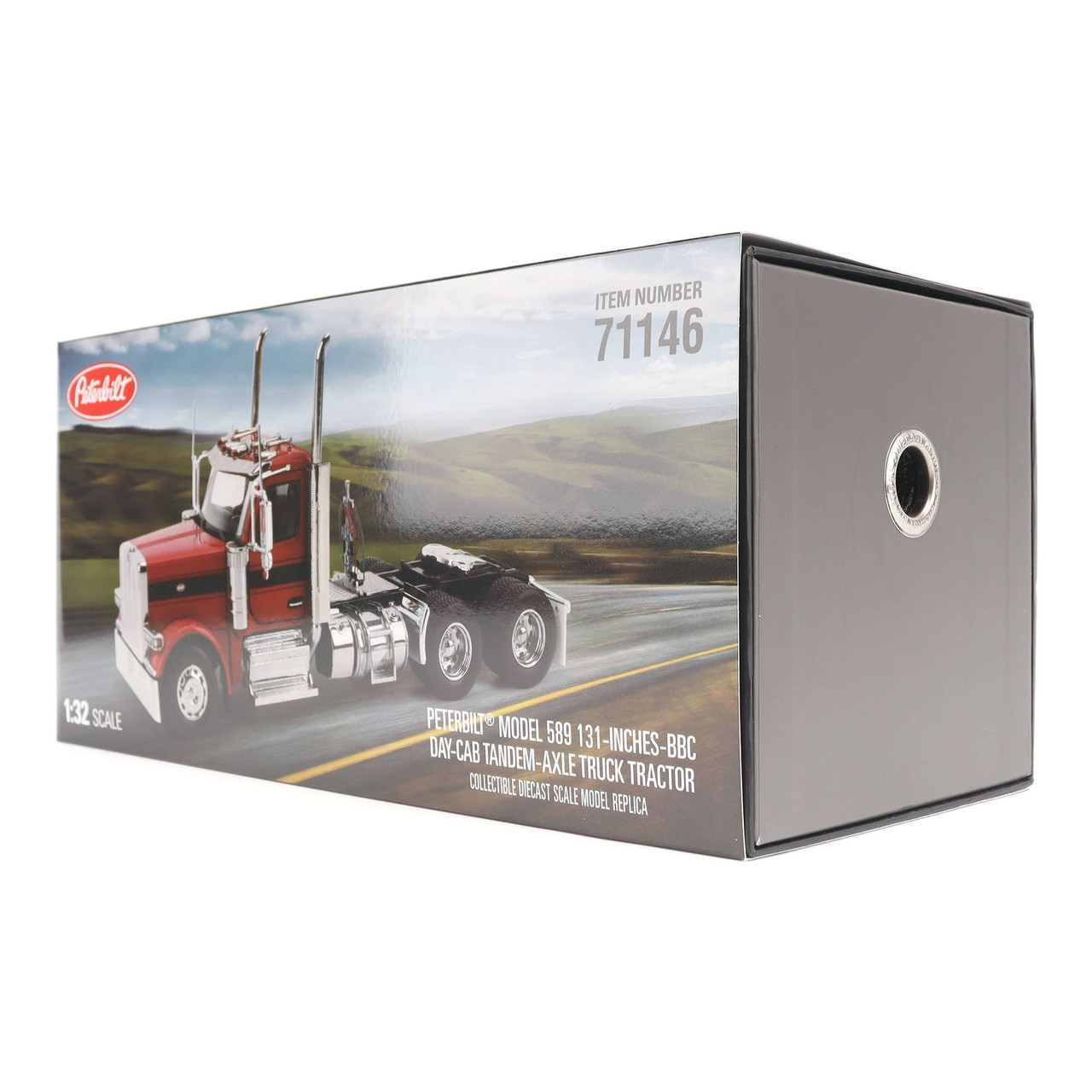 1/32 Diecast Masters Peterbilt Model 589 131-inches-BBC Day-Cab Tandem-Axle Truck Tractor (Legendary-Red color) Diecast Model